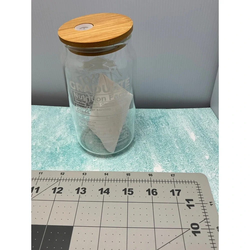 Graduate Nutrition Facts Glass Can with‎ Straw Class of 2025 Gift for Graduation